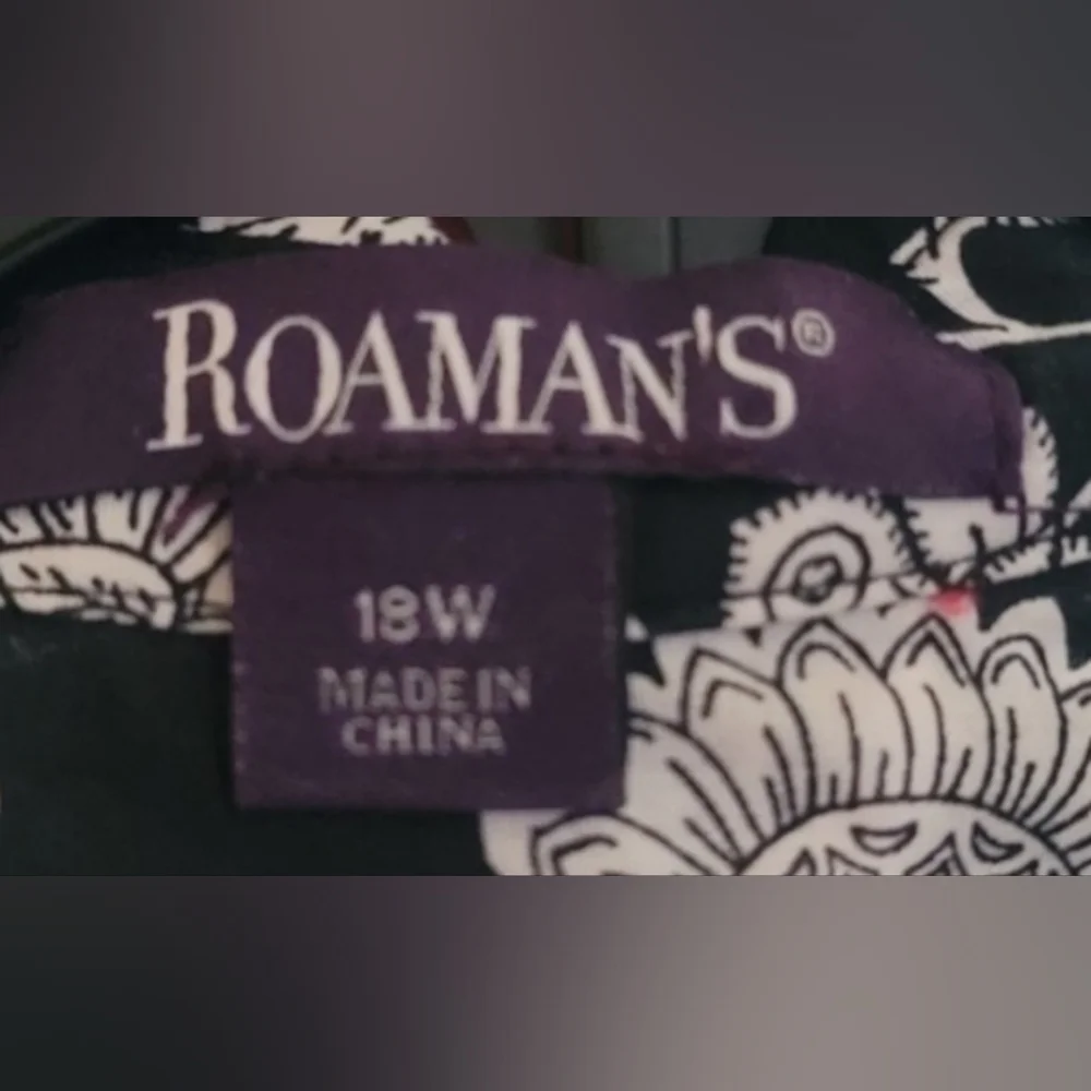 Roaman's Black and White Floral Button Down - Picture 3 of 4